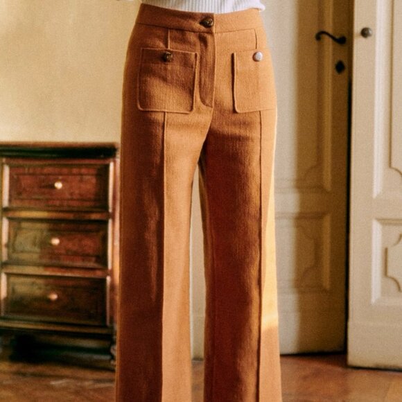Sezane Emilio Trousers in Ochre (cotton & linen blend) - Picture 1 of 8